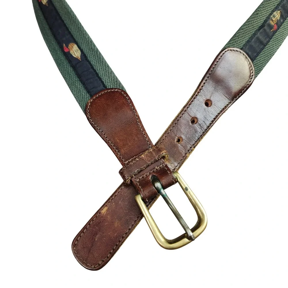 Ducks Outdoor Mens Woven Hunter Green Ribbon Belt Mallard Duck Leather USA 38